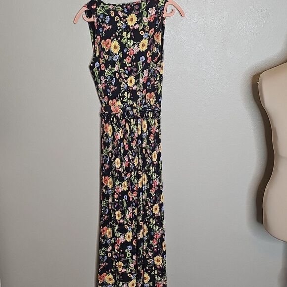 NWT Tahari Sunray Garden Sunflower Print Sleeveless V-Neck Plisse Maxi Dress XS - Picture 7 of 9